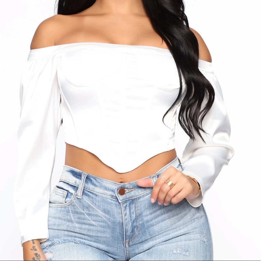 White satin corset top